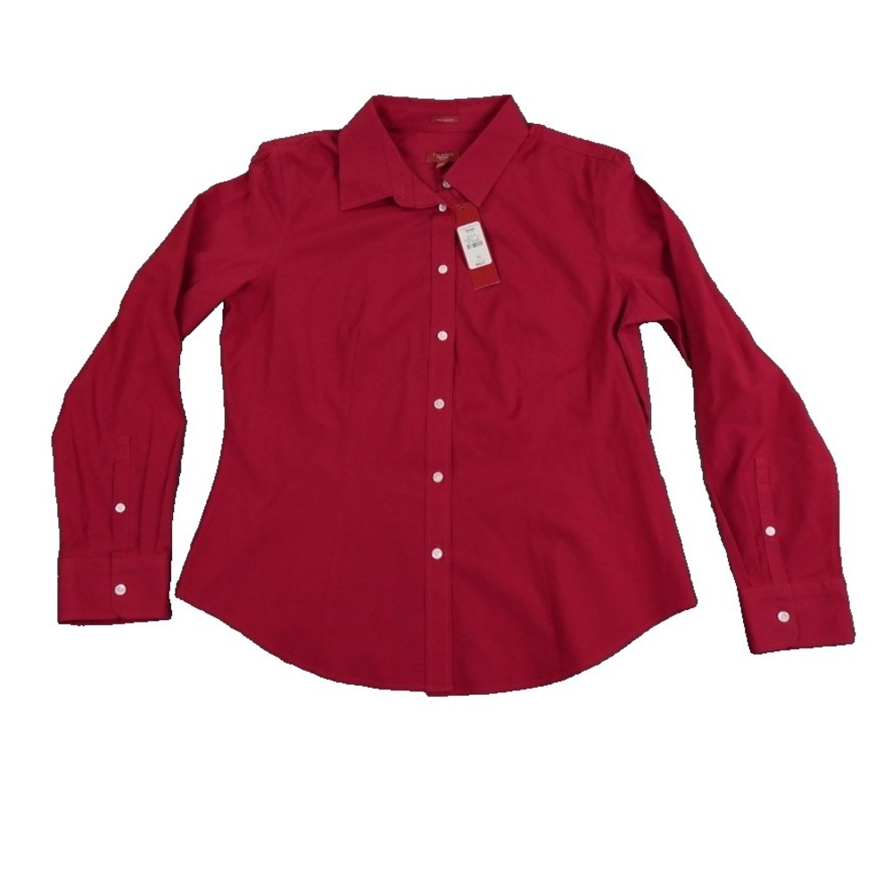 Talbots Haberdashery Blouse Womens 10P Red Cotton Lastol Stretch Career New Exec